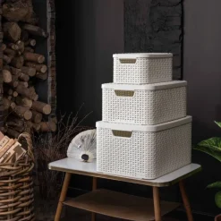 Curver Opbergbakken|Opbergboxen-opbergmand met deksel klein - wit - 13x29x19 cm