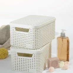 Curver Opbergbakken|Opbergboxen-opbergmand met deksel klein - wit - 13x29x19 cm