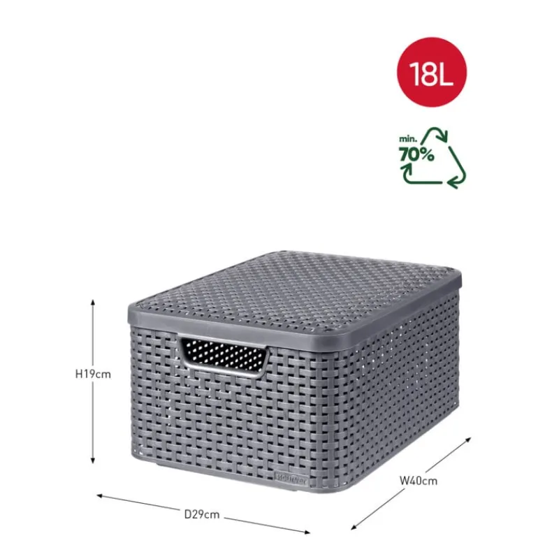 Curver Opbergbakken|Opbergboxen-opbergmand met deksel middel - grijs - 19x40x29 cm
