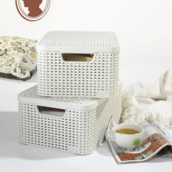 Curver Opbergboxen|Opbergbakken-opbergmand met deksel middel - wit - 19x40x29 cm