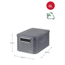 Curver Opbergbakken|Opbergboxen-opbergmand met deksel klein - grijs - 13x29x19 cm