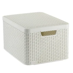Curver Opbergbakken|Opbergboxen-opbergmand met deksel groot - wit - 23x44x33 cm