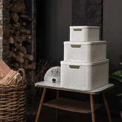 Curver Opbergbakken|Opbergboxen-opbergmand met deksel groot - wit - 23x44x33 cm
