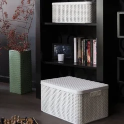 Curver Opbergbakken|Opbergboxen-opbergmand met deksel groot - wit - 23x44x33 cm
