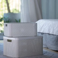 Curver Opbergbakken|Opbergboxen-opbergmand met deksel groot - wit - 23x44x33 cm