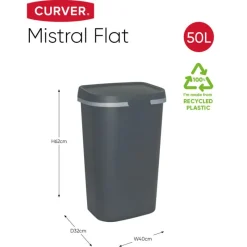 Curver Pedaalemmers|Prullenbakken-prullenbak mistral flat - grijs - 50 liter