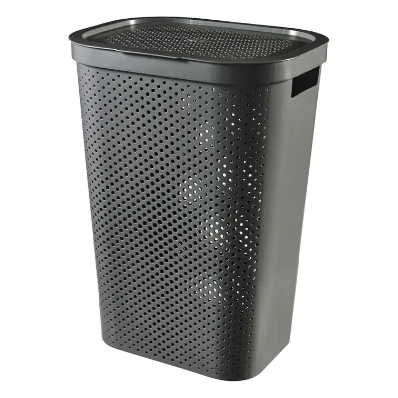 Curver Wasmanden-wasmand met deksel Infinity Dots - antraciet - 60 liter