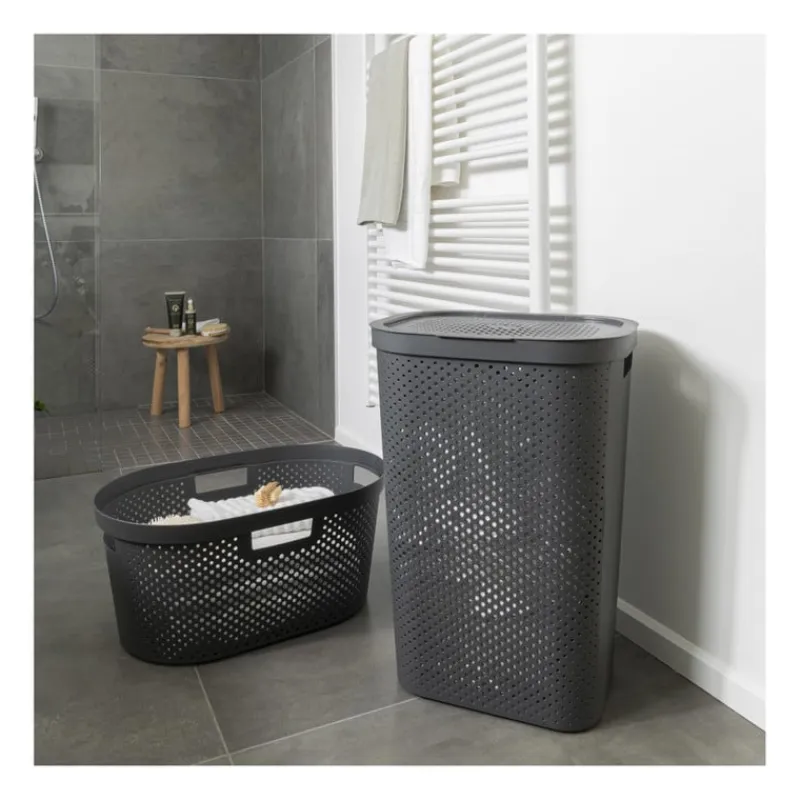 Curver Wasmanden-wasmand met deksel Infinity Dots - antraciet - 60 liter