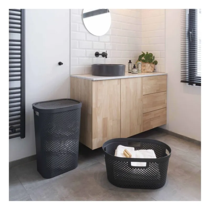 Curver Wasmanden-wasmand met deksel Infinity Dots - antraciet - 60 liter