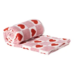 Xenos Plaids-Deken met hartjesprint - roze/rood - 160x130cm