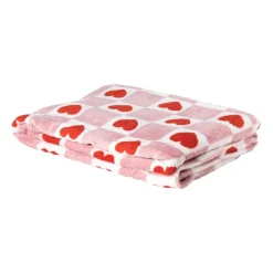 Xenos Plaids-Deken met hartjesprint - roze/rood - 160x130cm