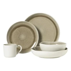 Xenos Borden|Kerstservies-Diep bord kaori - wit/bruin - ø22x4 cm