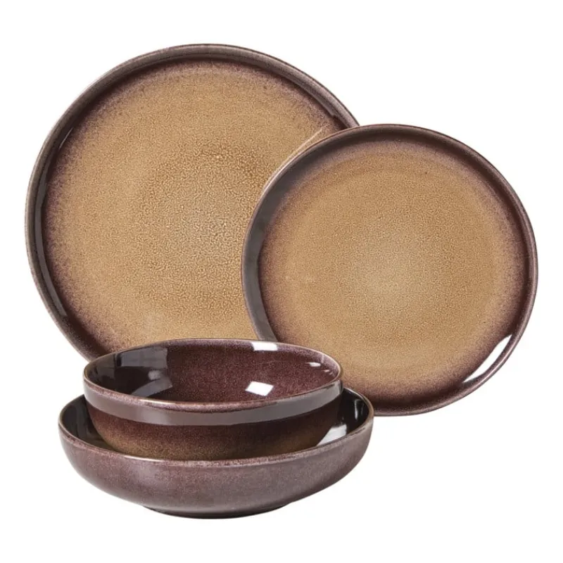 Xenos Borden-Diep bord Olivia - bordeauxrood/beige - ø20.3x5 cm