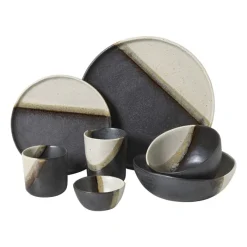 Xenos Kerst|Borden-Dinerbord cortado - beige/zwart - ø26.5x2 cm