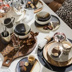 Xenos Kerst|Borden-Dinerbord cortado - beige/zwart - ø26.5x2 cm