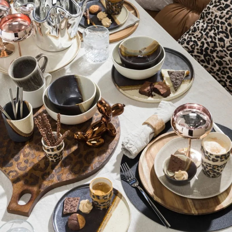 Xenos Kerst|Borden-Dinerbord cortado - beige/zwart - ø26.5x2 cm