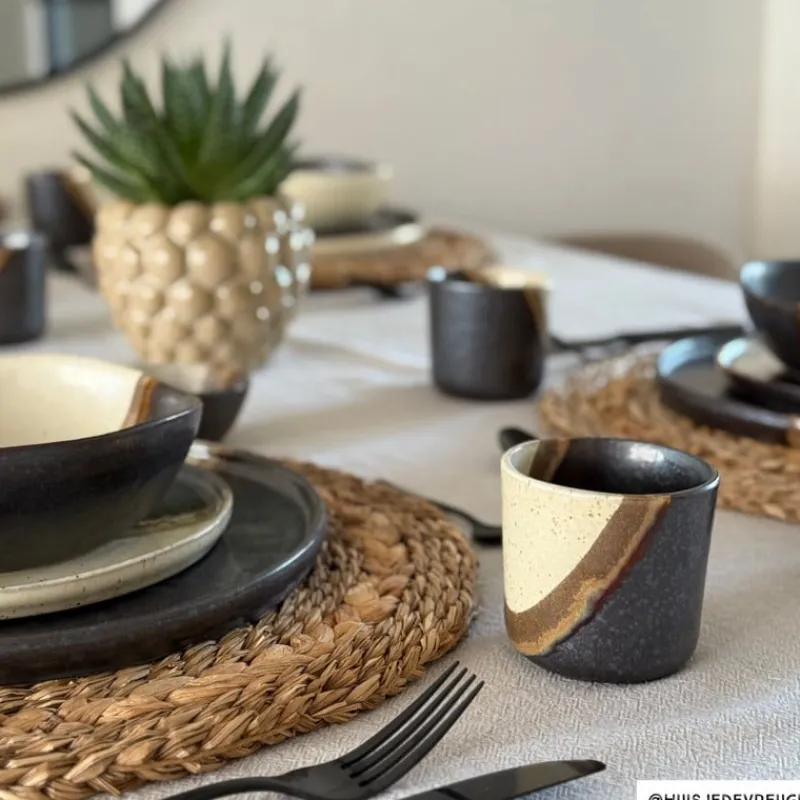 Xenos Kerst|Borden-Dinerbord cortado - beige/zwart - ø26.5x2 cm