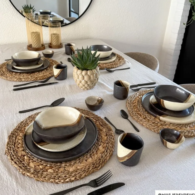 Xenos Kerst|Borden-Dinerbord cortado - beige/zwart - ø26.5x2 cm