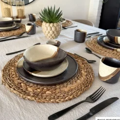 Xenos Kerst|Borden-Dinerbord cortado - beige/zwart - ø26.5x2 cm