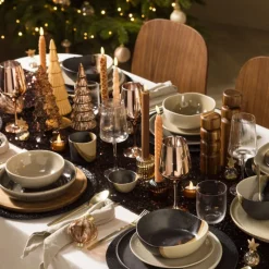Xenos Kerst|Borden-Dinerbord cortado - beige/zwart - ø26.5x2 cm
