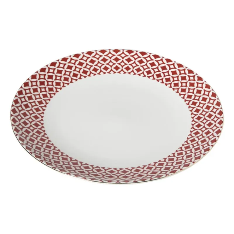 Xenos Borden-Dinerbord Mirna ruit - rood/wit - ø26.8x2.2 cm