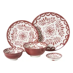 Xenos Borden|Kerstcadeaus-Dinerbord sterre - rood/wit - ø26.8x2.6 cm