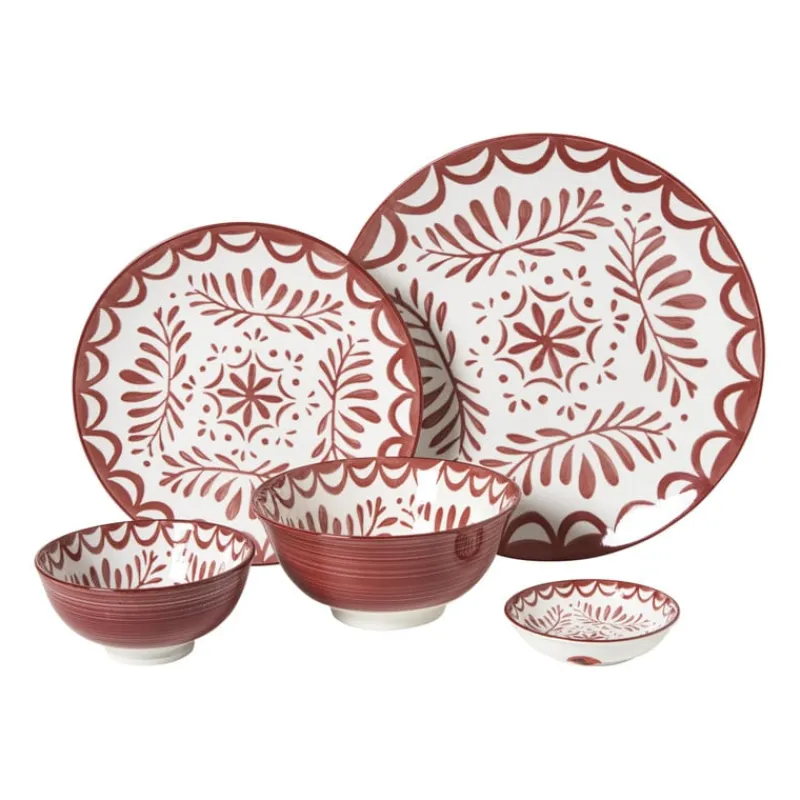 Xenos Borden|Kerstcadeaus-Dinerbord sterre - rood/wit - ø26.8x2.6 cm
