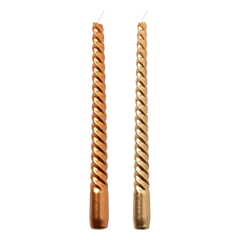 Xenos Kerstcadeaus|Dinerkaarsen-Dinerkaars metallic twist - roségoud - ø2x25 cm