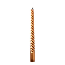Xenos Kerstcadeaus|Dinerkaarsen-Dinerkaars metallic twist - koperkleurig - ø2x25 cm