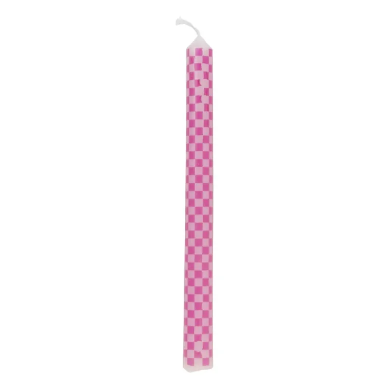 Xenos Dinerkaarsen-Dinerkaars ruit - roze - ø2.15x25 cm