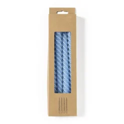 Xenos Dinerkaarsen-Dinerkaarsen twist - blauw - set van 4