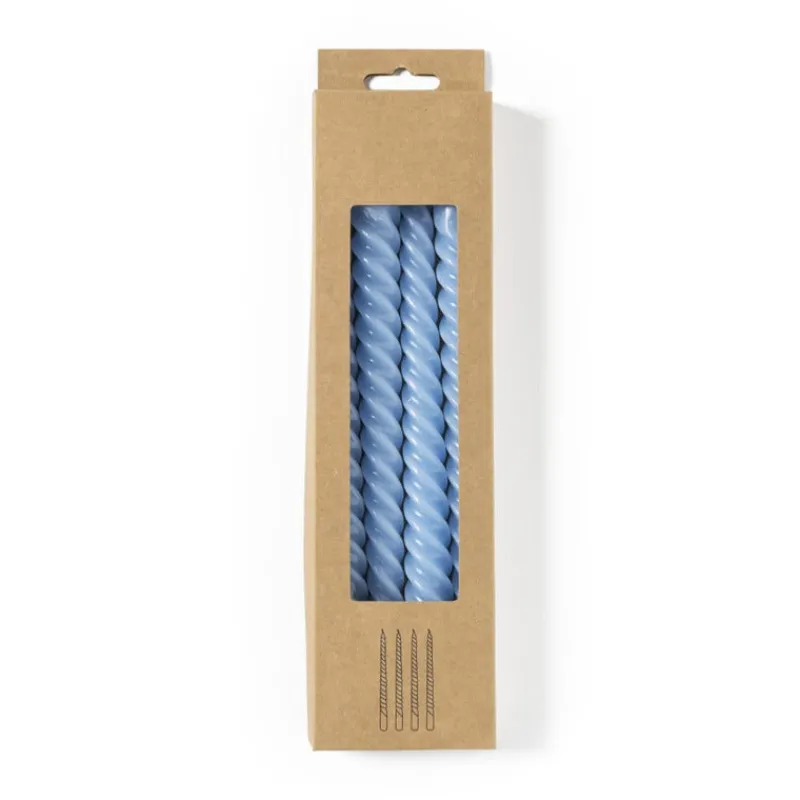 Xenos Dinerkaarsen-Dinerkaarsen twist - blauw - set van 4