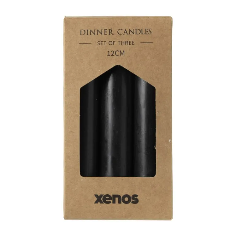 Xenos Dinerkaarsen-Dinerkaarsjes - set van 3 - zwart - ø2x12 cm