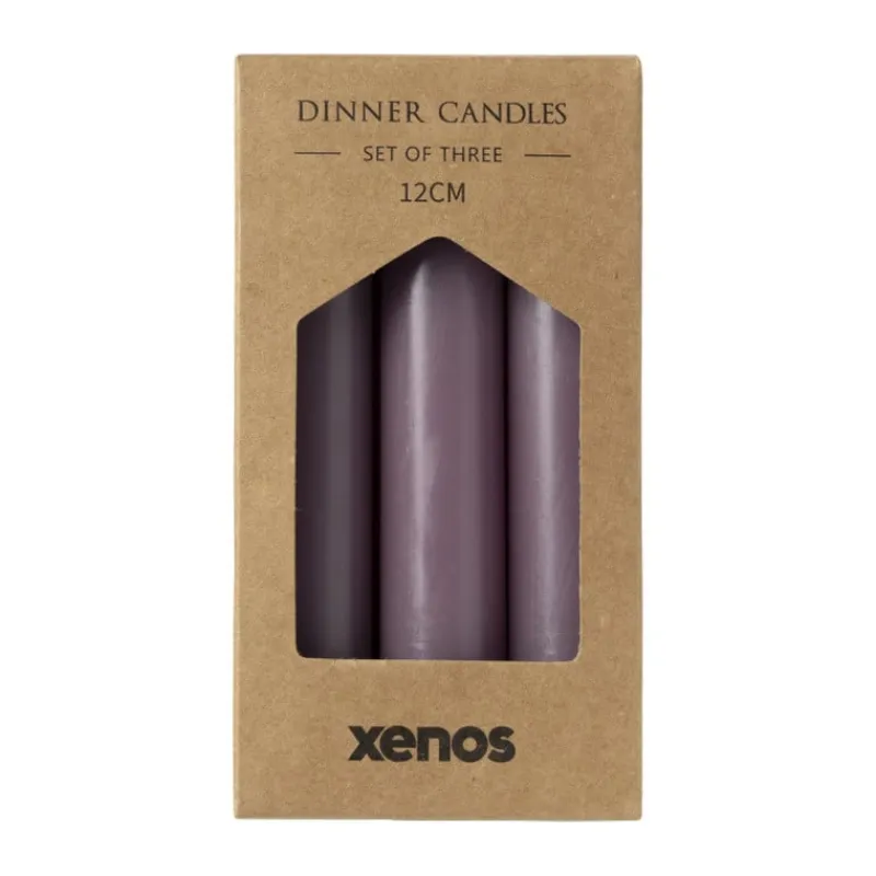 Xenos Dinerkaarsen-Dinerkaarsjes - set van 3 - paars - ø2x12 cm