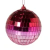 Xenos Kerstballen-Discobal - roze/rood - ø8 cm