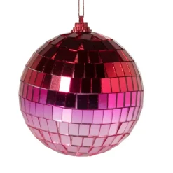 Xenos Kerstballen-Discobal - roze/rood - ø8 cm