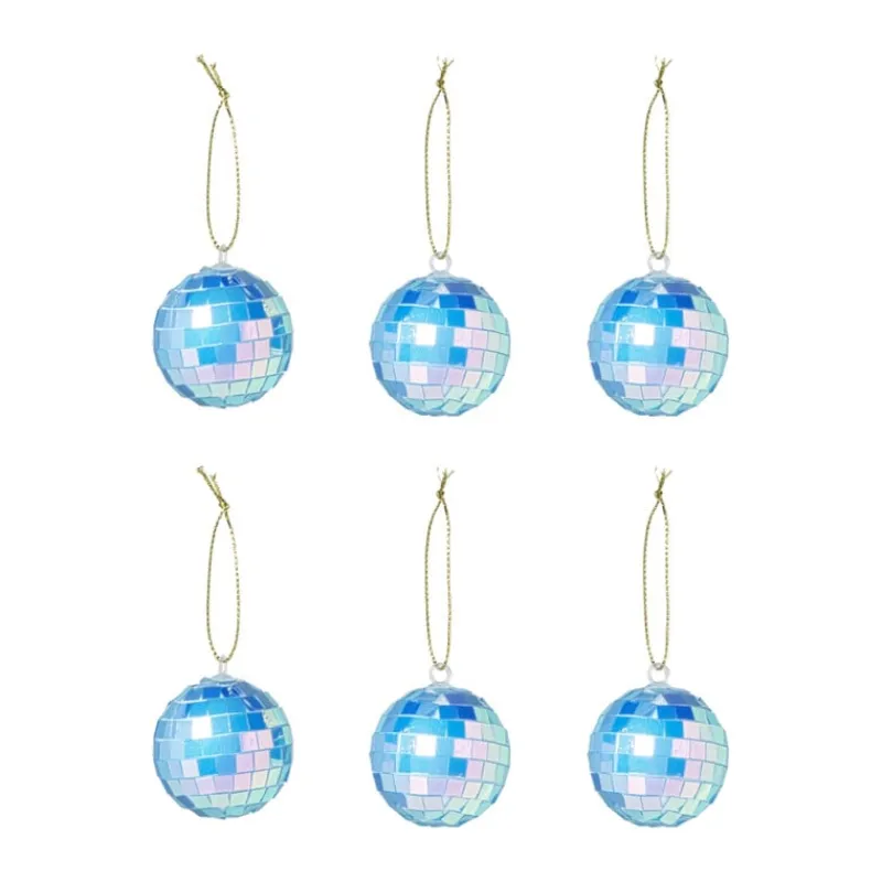 Xenos Kersthangers|Kerstballen-Discobal blauw - set van 6 - ø4 cm
