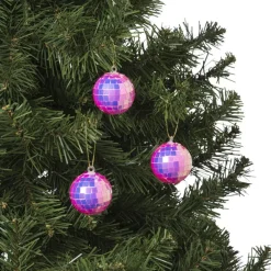 Xenos Kersthangers|Kerstballen-Discobal roze - set van 6 - ø4 cm