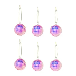 Xenos Kersthangers|Kerstballen-Discobal roze - set van 6 - ø4 cm