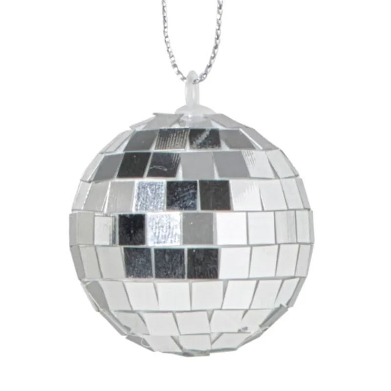 Xenos Kersthangers|Kerstballen-Discobal zilverkleurig - set van 6 - ø4 cm