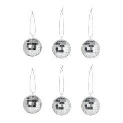 Xenos Kersthangers|Kerstballen-Discobal zilverkleurig - set van 6 - ø4 cm