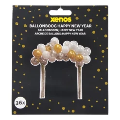 Xenos Ballonnen-DIY ballonboog Happy New Year - goud, zilver & wit - set van 36