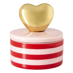 Xenos Sieraden Opbergen-Doosje met hart deksel - roze/rood - ø8x9 cm