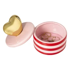 Xenos Sieraden Opbergen-Doosje met hart deksel - roze/rood - ø8x9 cm