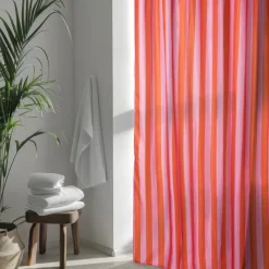 Xenos Douchegordijnen-Douchegordijn gestreept - roze/oranje - 180x200 cm