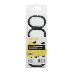 Xenos Badkamer Accessoires-Douchegordijn ringen - zwart - set van 12
