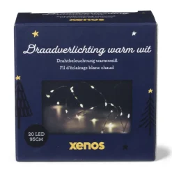 Xenos Kerstverlichting|Kerstboom Verlichting-Draadverlichting - warm wit licht - 20 led lampjes - 95 cm