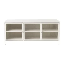 Xenos Tv Meubels|Kast Met Deuren-Dressoir Luca met geribbeld glazen deurtjes - offwhite - 50x120x42 cm