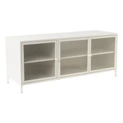 Xenos Tv Meubels|Kast Met Deuren-Dressoir Luca met geribbeld glazen deurtjes - offwhite - 50x120x42 cm