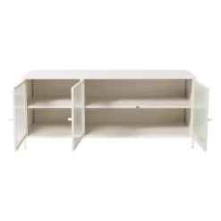 Xenos Tv Meubels|Kast Met Deuren-Dressoir Luca met geribbeld glazen deurtjes - offwhite - 50x120x42 cm